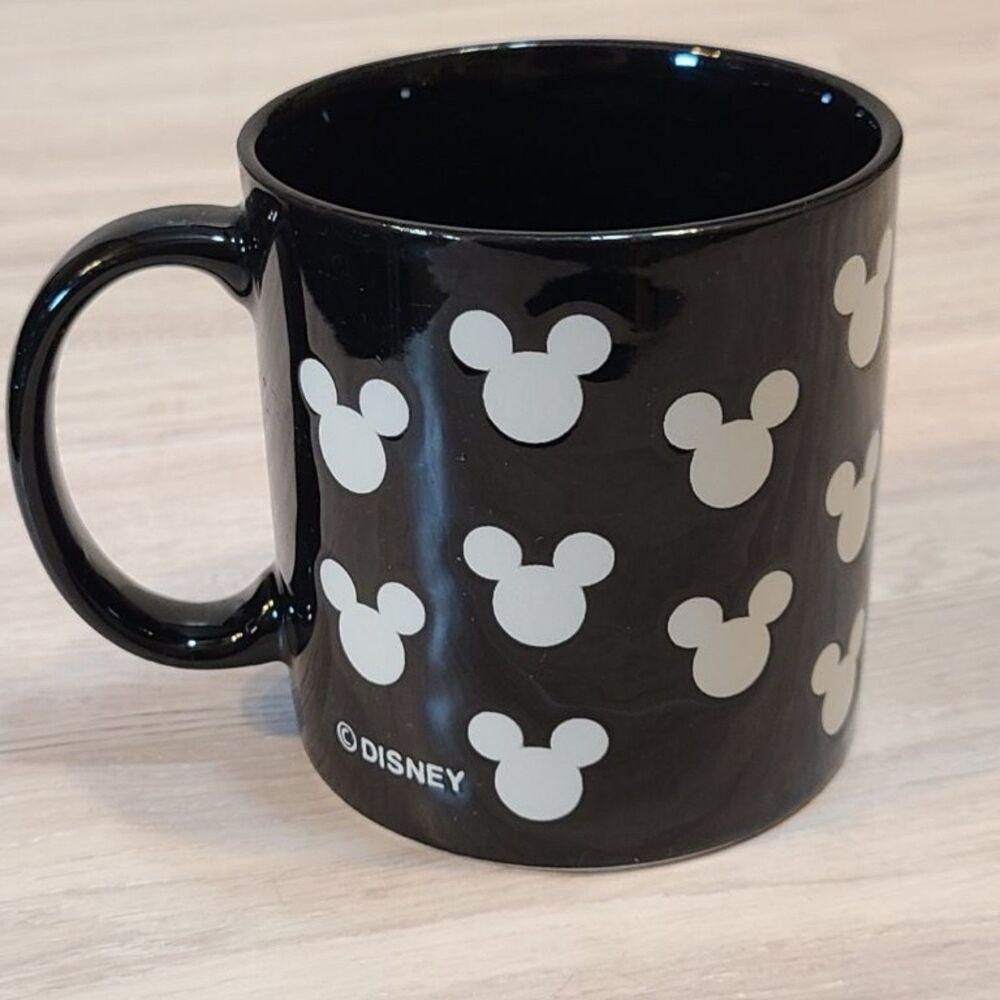 Disney Mickey Mouse Mug Ceramic Black White Silhouette All Over Print Coffee Cup